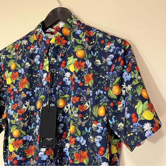 NWT Fried Denim Tropical Print Button Up Short Sleeve Shirt - Picture 3 of 13